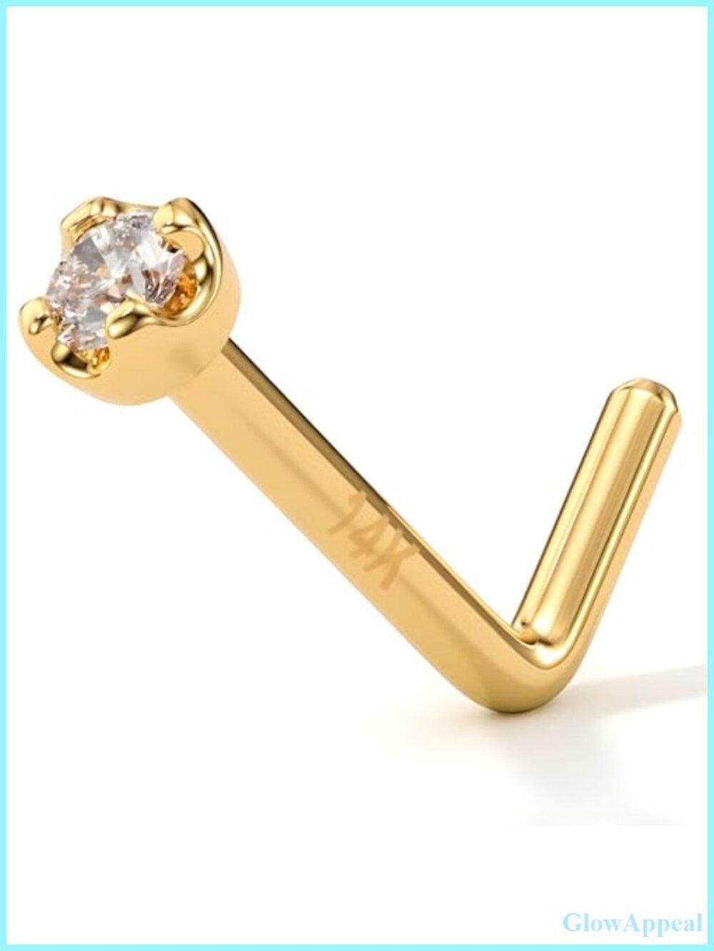 14K Solid Gold Diamond Nose Ring Stud 20G L Shape Piercing Jewelry